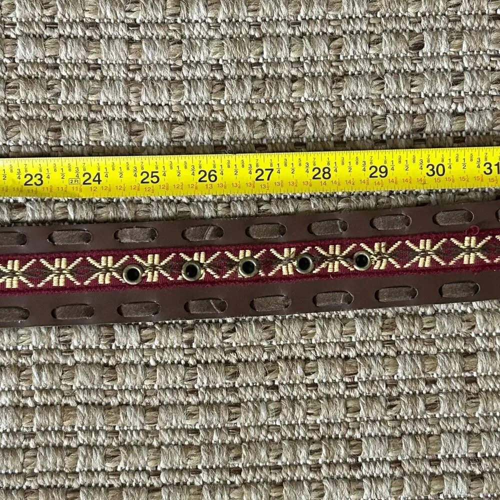 Vintage Boho Vegan Leather Woven Embroidered Belt  S